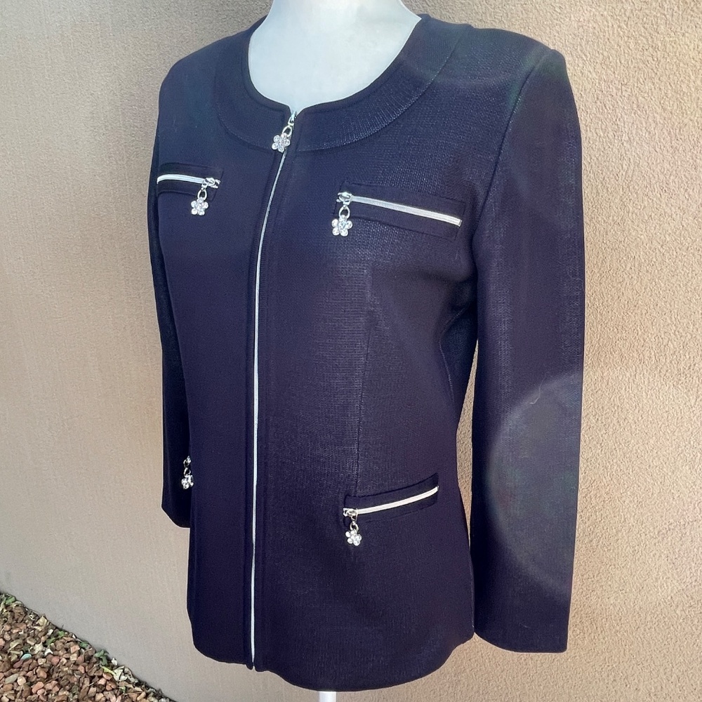 Exclusively Misook Navy Full Zip Rhinestone Embel… - image 2